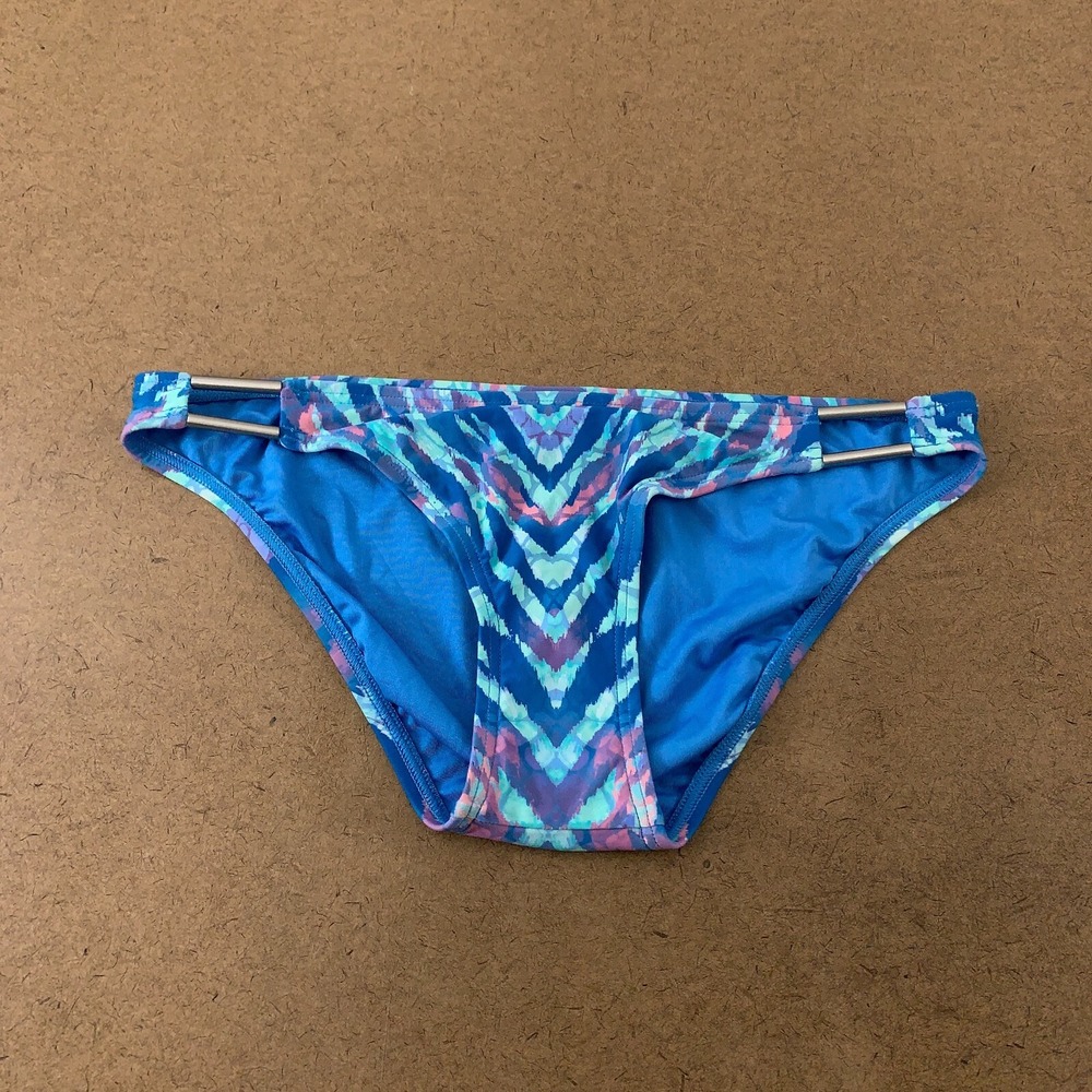 Carmen Marc Valvo Women's XS Reflections Surf‎ Blue Camo Strappy Bikini Bottom